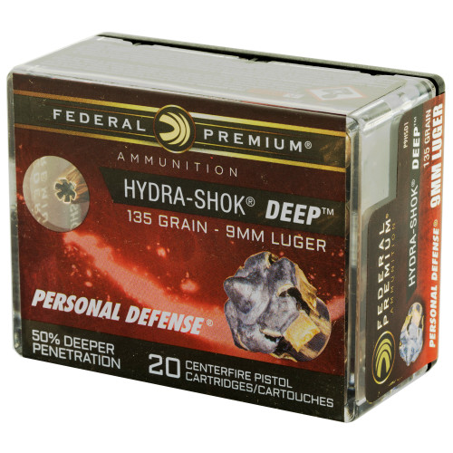 Federal Hydra-Shok Deep 9mm 135-Grain Hollow Point Ammunition - 20 Rounds Federal Hydra-Shok Deep 9mm 135-Grain Hollow Point Ammunition - 20 Rounds