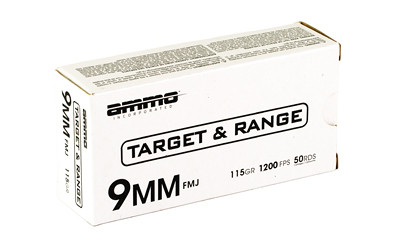 AMMOIN Ammo Inc T&R 9mm 115-Grain FMJ - Pack of 50 Rounds