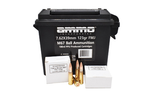 Ammo Inc 7.62x39mm M67 Full Metal Jacket Ammunition, 123 Grain, 180 Rounds per Box