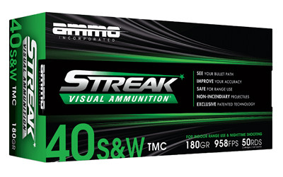 STREAK Ammunition Streak Target, 40 S&W, 180 Grain, Total Metal Coating Non-Incendiary Green Tracer Bullet, 50 Round Box 40180TMC-GRN
