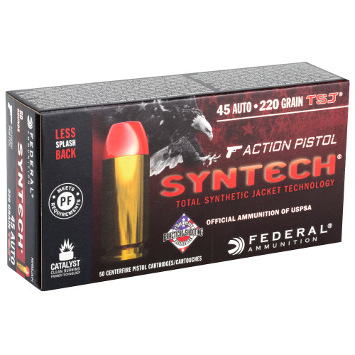 Federal American Eagle Syntech 45 ACP 220-Grain Total Synthetic Jacket Ammo - Pack of 50 Federal American Eagle Syntech 45 ACP 220-Grain Total Synthetic Jacket Ammo - Pack of 50