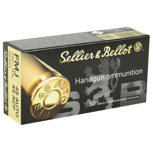 Sellier & Bellot 45 ACP 230-Grain FMJ Pistol Ammunition, 50 Rounds per Box