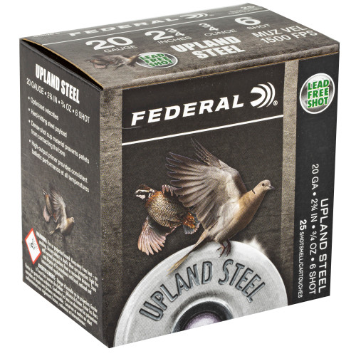 Federal Upland Steel 20 Gauge #6 Steel Shot Ammunition, 7/8 oz, 25 Rounds per Box