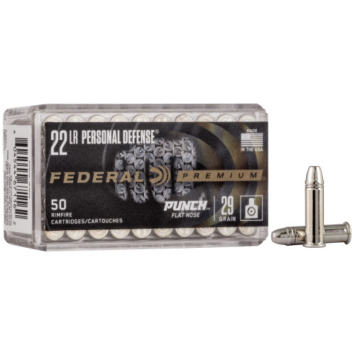 Federal Premium Punch .22 LR 29-Grain Flat Nose Ammunition, 50 Rounds per Box