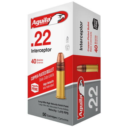 Aguila Ammunition 22LR Interceptor Solid Point - 40 Grain, High Velocity Copper-Plated Ammunition