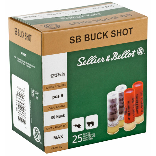 Sellier & Bellot 12 Gauge 00 Buckshot Shotshell * 25 Rounds per Box, 250 per Case