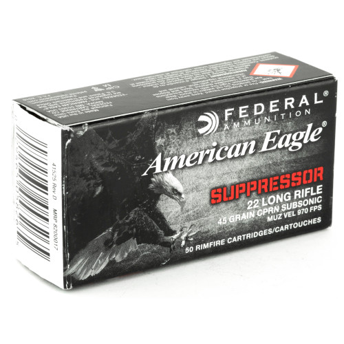 Federal American Eagle Rimfire Suppressor 22 LR 45 Grain Lead Round Nose - 50 Rounds per Box, 5000 per Case