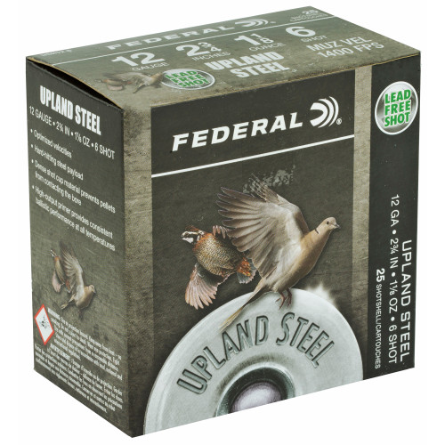 Federal Field & Range Steel 12 Gauge Shotshells * 1 1/8 oz #6 Steel Shot, 25 Rounds per Box