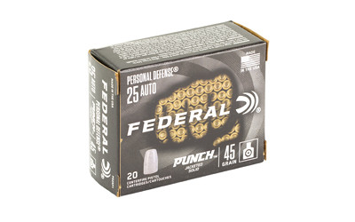 Federal Punch Personal Defense .25 Auto 45 Grain Solid Point Ammunition - 20 Rounds per Box