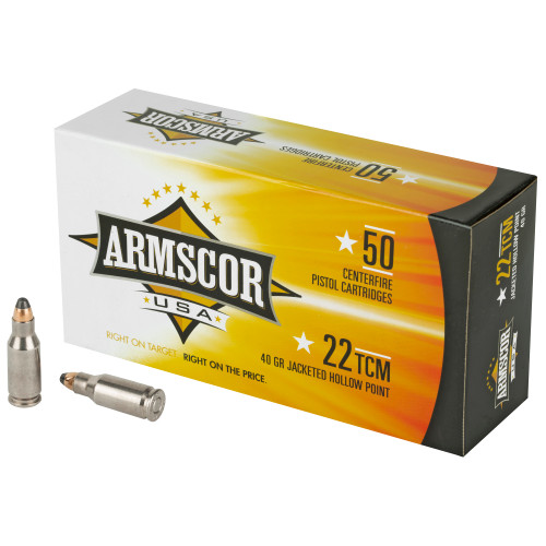 Armscor 22 TCM 40 Grain Hollow Point Ammunition (50 Rounds / Box, 1000 Rounds / Case)