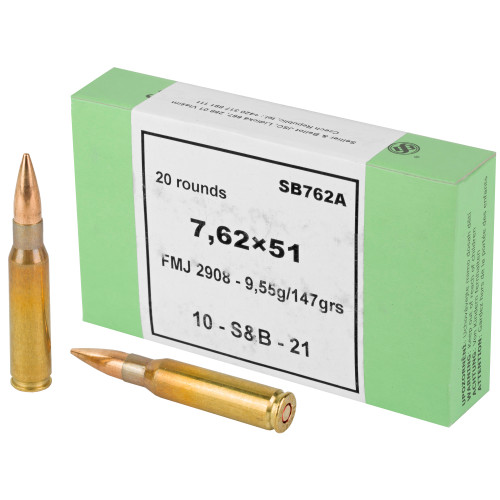 Sellier & Bellot 762x51 NATO 147-Grain FMJ Rifle Ammunition (20/600) Sellier & Bellot 762x51 NATO 147-Grain FMJ Rifle Ammunition (20/600)
