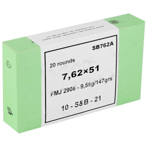 Sellier & Bellot 762x51 NATO 147-Grain FMJ Rifle Ammunition (20/600) Sellier & Bellot 762x51 NATO 147-Grain FMJ Rifle Ammunition (20/600)