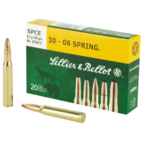 Sellier & Bellot 30-06 Springfield Soft Point Cutting Edge Rifle Ammunition, 150 Grain, Box of 20 Sellier & Bellot 30-06 Springfield Soft Point Cutting Edge Rifle Ammunition, 150 Grain, Box of 20