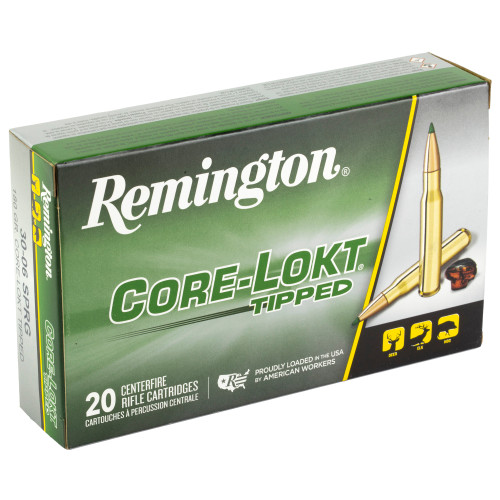 Remington Core-Lokt Tipped 30-06 Springfield Rifle Ammunition, 180 Grain, Box of 20 Remington Core-Lokt Tipped 30-06 Springfield Rifle Ammunition, 180 Grain, Box of 20