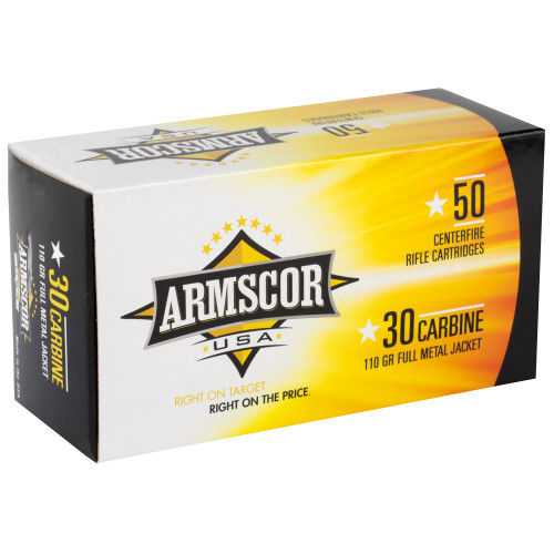 Armscor 30 Carbine FMJ Ammunition - 110 Grain, 50 Rounds per Box Armscor 30 Carbine FMJ Ammunition - 110 Grain, 50 Rounds per Box