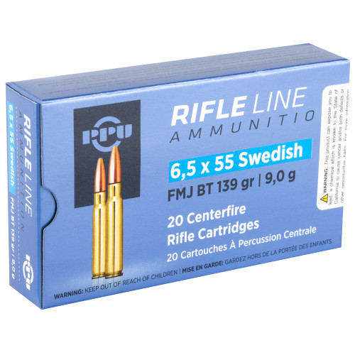 Prvi Partizan PPU 6.5x55 Swedish FMJ Rifle Ammunition, 139 Grain, 20 Rounds Per Box