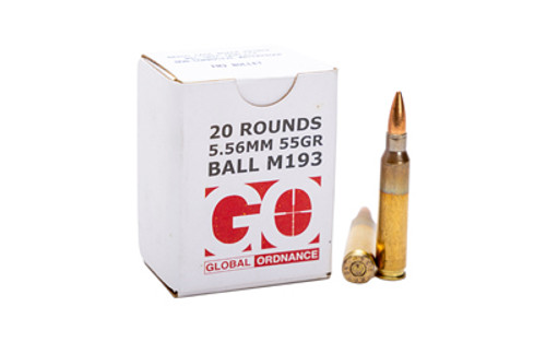 Global Ordnance GO 556NATO M193 55 Grain FMJ Ammunition, 20 Rounds per Box, 1000 Rounds per Case Global Ordnance GO 556NATO M193 55 Grain FMJ Ammunition, 20 Rounds per Box, 1000 Rounds per Case