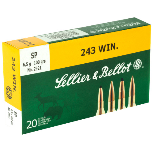 Sellier & Bellot 243 Winchester 100-Grain Soft Point Rifle Ammunition, 20 Rounds per Box