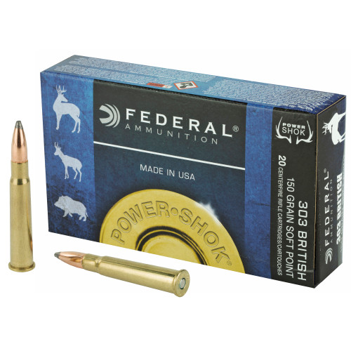 Federal PowerShok 303 British 150 Grain Soft Point Rifle Ammunition - Reliable Medium and Big Game Hunting Load Federal PowerShok 303 British 150 Grain Soft Point Rifle Ammunition - Reliable Medium and Big Game Hunting Load