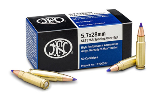 FN America SS197SR 5.7x28mm 40 Grain V-Max Ammunition, 50 Rounds per Box FN America SS197SR 5.7x28mm 40 Grain V-Max Ammunition, 50 Rounds per Box