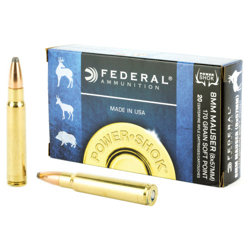 Federal PowerShok 8mm Mauser Soft Point Rifle Ammunition - 170 Grain, Pack of 20