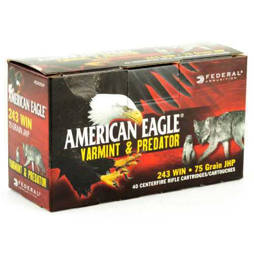Federal American Eagle Varmint & Predator .243 Winchester 75-Grain Hollow Point Ammunition (40 Rounds per Box)