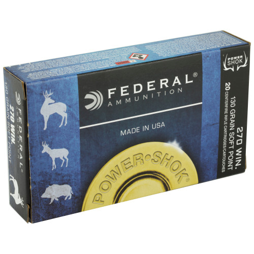 Federal PowerShok .270 Winchester 130-Grain Soft Point Rifle Ammunition, 20-Round Box