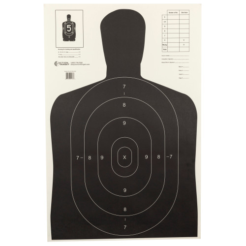 Action Target B-27E Black Economy Target - 100 Pack for Shooting and Training