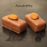 Bohemein Amaretto. A heady blend of ever-so-slightly bitter amaretto liqueur, and milk chocolate in soft butter ganache.