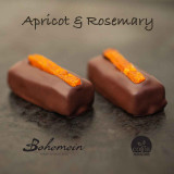 Bohemein Apricot and Rosemary Ganache. Rich, dark chocolate embraces warm peppery rosemary and tangy apricot nuggets. 