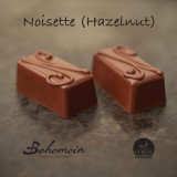 Bohemein Noisette (Hazelnut). A smooth, rich, very nutty blend of Dark 70% chocolate and strong hazelnut praline. 