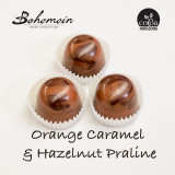 Bohemein Orange Caramel & Salted Hazelnut  Praline - Inspired by flavours of a European Christmas. Orange Caramel and Salted Hazelnut Praline - Contains Milk, Hazelnuts