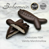 Award Winning Bohemein Chocolate Fish - Is batch made with fresh fluffy Vanilla marshmallow and lots of 53% dark chocolate.  The snap of the chocolate, and the light marshmallow inside makes it a great treat or reward.  Share me if you dare.