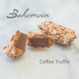 Bohemein Seventy Truffle. 70% dark chocolate ganache dipped in more 70% dark chocolate. Rolled in dark chocolate shavings - a dark chocolate lover's treat.