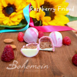 Mother's Day  - Raspberry Friand - Raspberry Caramel + Amaretto Cream and whole roasted almond in RUBY chocolate shell with WHITE marble finish