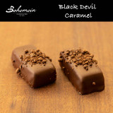 Bohemein Black Devil Caramel. Bittersweet cocoa nibs suspended in a rich and chewy 100% dark chocolate caramel covered in sweet dark chocolate, then garnished with more 100% dark chocolate. They are devilishly good. Not too sweet but chewy
Contains - Milk,Soy