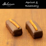 Bohemein Apricot and Rosemary Ganache. Rich, dark chocolate embraces warm peppery rosemary and tangy apricot, Vegan Friendly
Contains: Soy, Sulphites