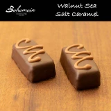 Bohemein Walnut Sea Salt Caramel -Nuggets of walnut suspended in a chewy caramel and coated in dark chocolate. Sea salt tempers sweetness and heightens the chocolate and caramel flavours of this French favourite
contains -Milk, Soy, Walnuts