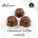 Coffee and Hazelnut Kataifi: A sophisticated blend of robust coffee and toasted hazelnut praline, all with that signature crunch. Contains: Milk, Gluten, Hazelnut, Soy