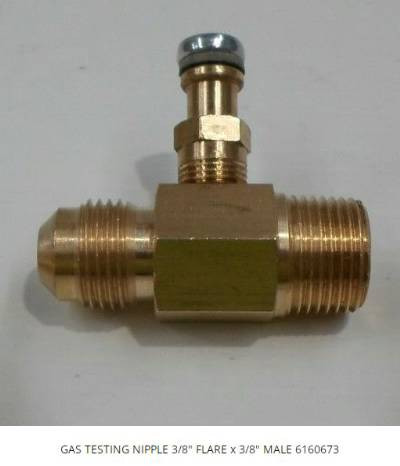 GAS TESTING NIPPLE. 3/8 FLARE x 3/8 MALE