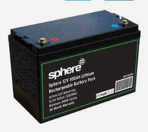 Sphere 12V 100AH Lithium Rechargeable Battery.