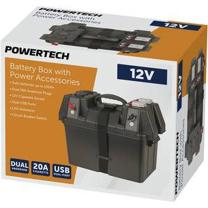 POWERTECH Battery Box with Voltmeter and Dual USB Charger and Dual Anderson Plugs