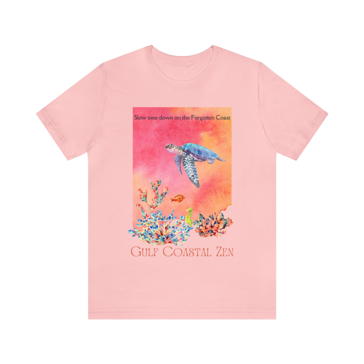 Gulf Costal Zen Sea Turtle Watercolor Splash T-shirt 23 Back