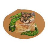 Florida Panther Tropical Leaves Plants Gulf Coastal Zen Ocean Beach Round Vinyl Sticker Light Brown