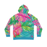 Tropical Plants Leaves Florida Style Beach Gulf Coastal Zen Original Apparel Unisex Adult Hoodie Bright Multi Tropical Leaves Turquoise