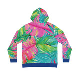 Tropical Plants Leaves Florida Style Beach Gulf Coastal Zen Original Apparel Unisex Adult Hoodie Bright Multi Tropical Leaves Navy