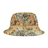 Gulf Coastal Zen Wandering Not Lost Nautical Beach Ocean Compass Parrot Vintage Florida Unisex Bucket Hat Grey