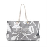 Gulf Coastal Zen White Sea Shells Beach Travel Weekender Bag Grey