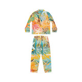 Gulf Coastal Zen Coral Sea Turtle Tropical Sea Shells Women's Satin Button Up Pajamas Set Yellow