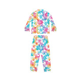 Hibiscus Tie Dye Tropical Plants Flowers Gulf Coastal Zen Beach Women's Satin Comfy Pajamas Set